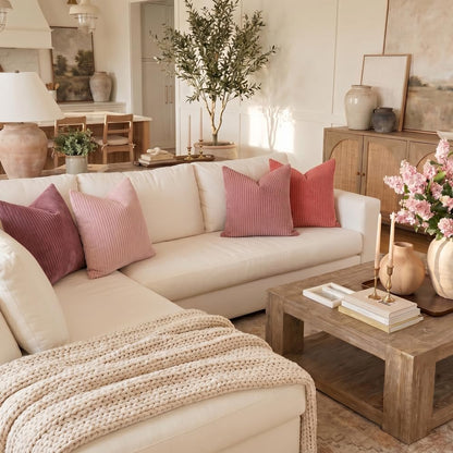 Decorative Corduroy Throw Pillow Covers 18x18 Inch Rose Pink