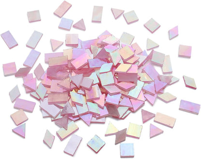 Lanyani Iridescent Stained Glass Mosaic Tiles for Art Craft, 200 Pieces, 4 Shapes Mixed,Pink Glimmer