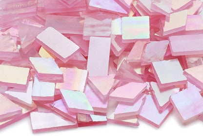 Lanyani Iridescent Stained Glass Mosaic Tiles for Art Craft, 200 Pieces, 4 Shapes Mixed,Pink Glimmer
