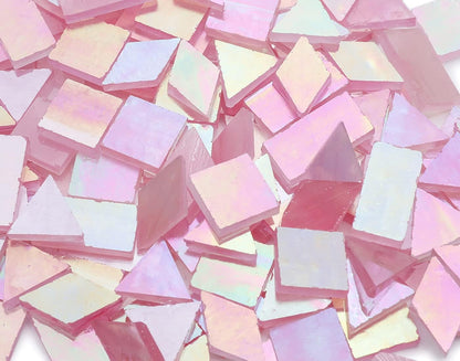 Lanyani Iridescent Stained Glass Mosaic Tiles for Art Craft, 200 Pieces, 4 Shapes Mixed,Pink Glimmer
