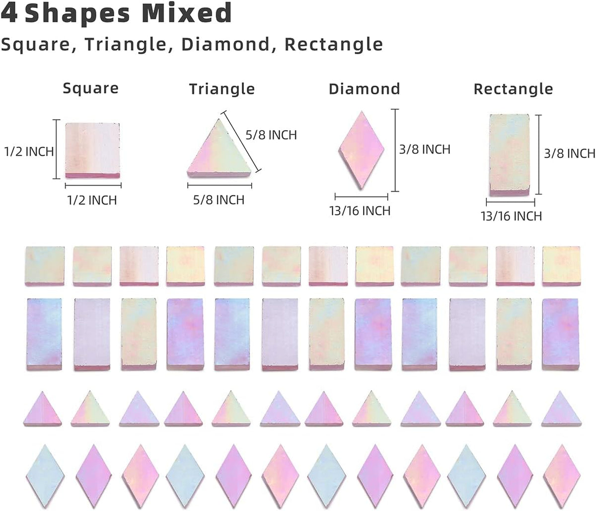 Lanyani Iridescent Stained Glass Mosaic Tiles for Art Craft, 200 Pieces, 4 Shapes Mixed,Pink Glimmer