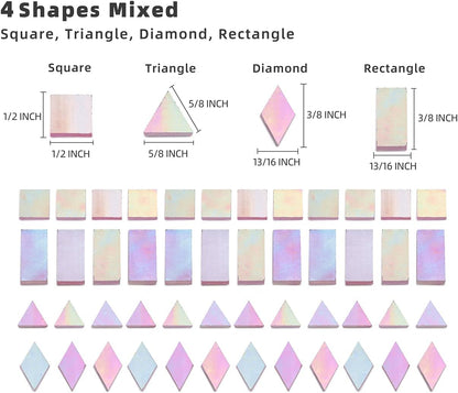 Lanyani Iridescent Stained Glass Mosaic Tiles for Art Craft, 200 Pieces, 4 Shapes Mixed,Pink Glimmer
