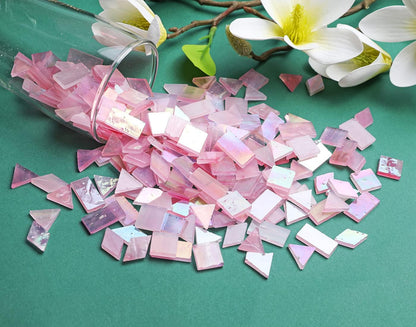 Lanyani Iridescent Stained Glass Mosaic Tiles for Art Craft, 200 Pieces, 4 Shapes Mixed,Pink Glimmer