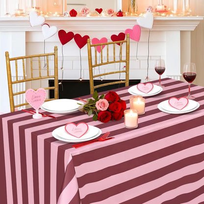 Table Cloth Red and Pink Striped Tablecloth - 57 x 84 Inch Romantic Waterproof Tablecloths Rectangle Polyester Table Covers for Birthday Wedding Ceremony Banquet Picnic Party Decorations