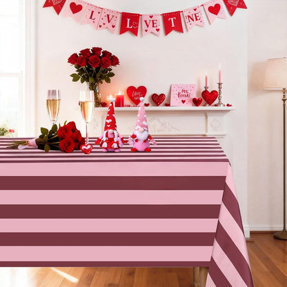 Table Cloth Red and Pink Striped Tablecloth - 57 x 84 Inch Romantic Waterproof Tablecloths Rectangle Polyester Table Covers for Birthday Wedding Ceremony Banquet Picnic Party Decorations