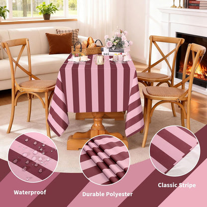 Table Cloth Red and Pink Striped Tablecloth - 57 x 84 Inch Romantic Waterproof Tablecloths Rectangle Polyester Table Covers for Birthday Wedding Ceremony Banquet Picnic Party Decorations