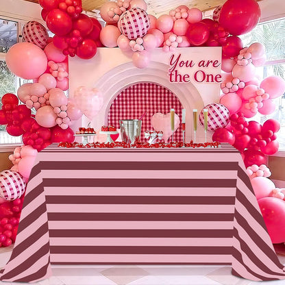 Table Cloth Red and Pink Striped Tablecloth - 57 x 84 Inch Romantic Waterproof Tablecloths Rectangle Polyester Table Covers for Birthday Wedding Ceremony Banquet Picnic Party Decorations