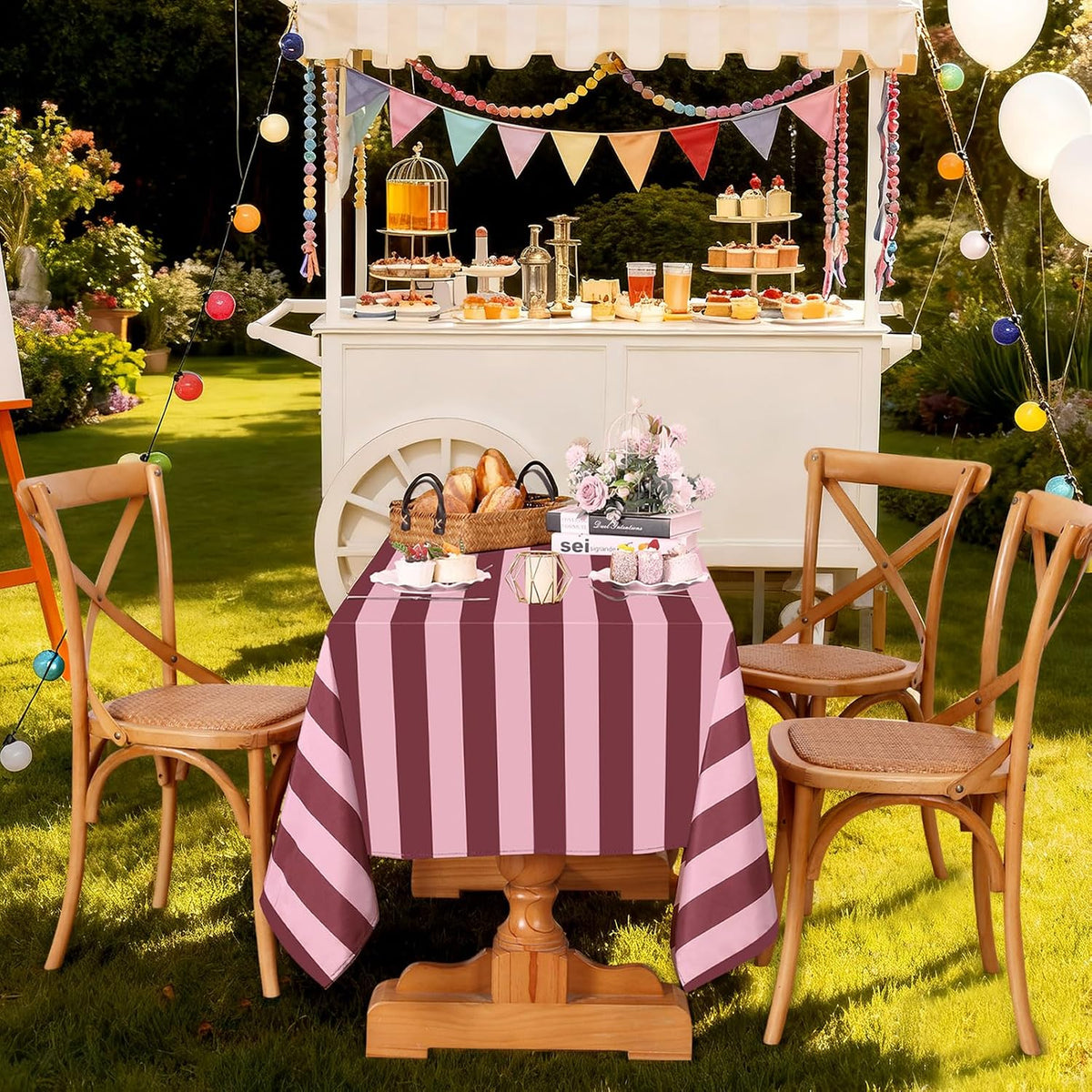 Table Cloth Red and Pink Striped Tablecloth - 57 x 84 Inch Romantic Waterproof Tablecloths Rectangle Polyester Table Covers for Birthday Wedding Ceremony Banquet Picnic Party Decorations