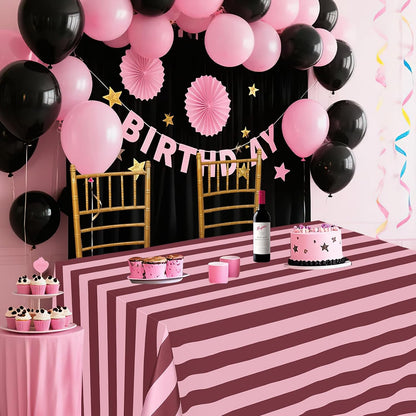 Table Cloth Red and Pink Striped Tablecloth - 57 x 84 Inch Romantic Waterproof Tablecloths Rectangle Polyester Table Covers for Birthday Wedding Ceremony Banquet Picnic Party Decorations