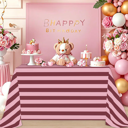 Table Cloth Red and Pink Striped Tablecloth - 57 x 84 Inch Romantic Waterproof Tablecloths Rectangle Polyester Table Covers for Birthday Wedding Ceremony Banquet Picnic Party Decorations