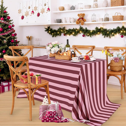 Table Cloth Red and Pink Striped Tablecloth - 57 x 84 Inch Romantic Waterproof Tablecloths Rectangle Polyester Table Covers for Birthday Wedding Ceremony Banquet Picnic Party Decorations