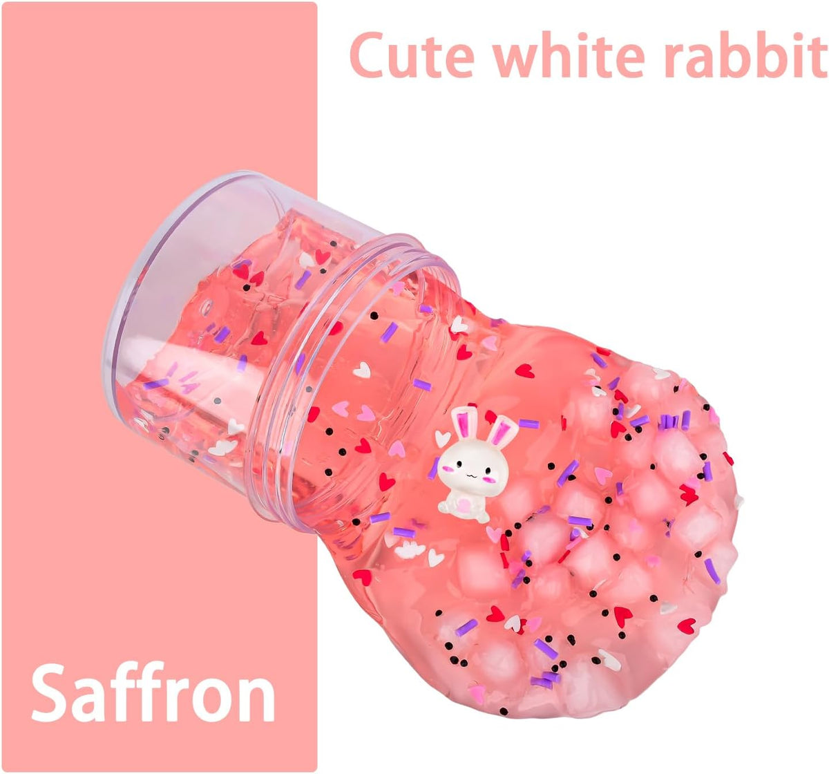 Prefilled Rabbit Jelly Cube Clear Crystal Slime Pack, Stretchy Non Sticky, Pink Bunny Slime with Heart Add-ins, Kids Party Favors, Classroom Rewards, Fidget Toy