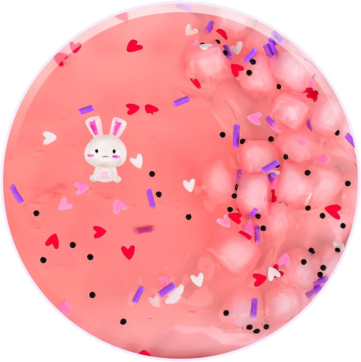Prefilled Rabbit Jelly Cube Clear Crystal Slime Pack, Stretchy Non Sticky, Pink Bunny Slime with Heart Add-ins, Kids Party Favors, Classroom Rewards, Fidget Toy