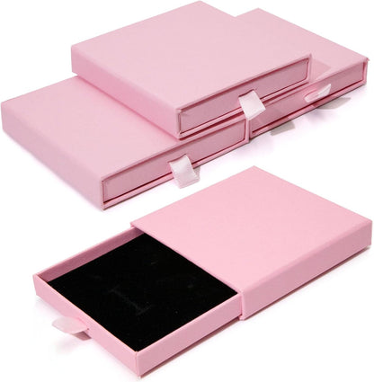 Jewelry Gift Box, 3.53.5x0.7Inch Cardboard Jewelry Organizer, Fancy Necklace Bracelet Earring Drawer, Kraft Empty Jewellery Display for Ring Earring (Pink, 4 Pcs)