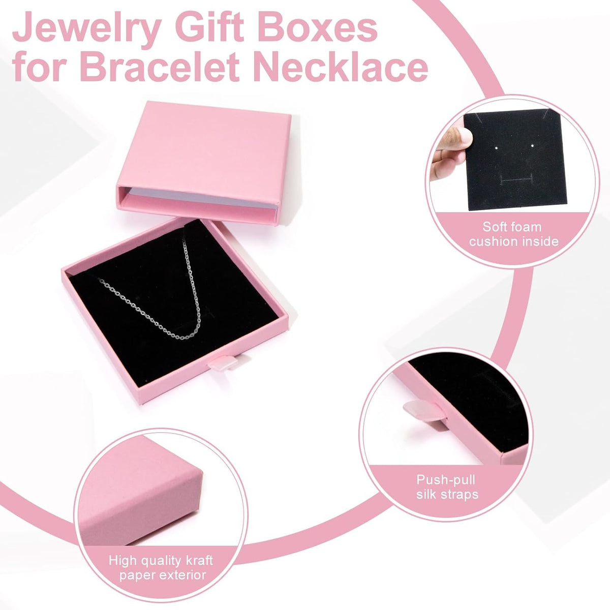 Jewelry Gift Box, 3.53.5x0.7Inch Cardboard Jewelry Organizer, Fancy Necklace Bracelet Earring Drawer, Kraft Empty Jewellery Display for Ring Earring (Pink, 4 Pcs)