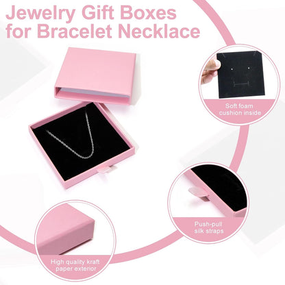 Jewelry Gift Box, 3.53.5x0.7Inch Cardboard Jewelry Organizer, Fancy Necklace Bracelet Earring Drawer, Kraft Empty Jewellery Display for Ring Earring (Pink, 4 Pcs)