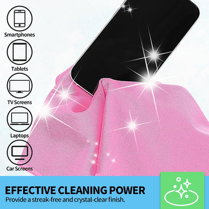 Microfiber Cleaning Cloth, 12 Pack Window Glasses Cleaning Cloth, Reusable Lint-Free Streak Free Polishing Cloth Wipes for Stainless Steel, Eyeglasses, Mirrors, Screens & Lenses,12"*12" Pink