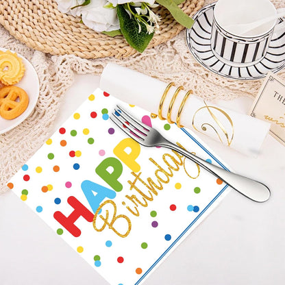 50 Pcs Happy Birthday Paper Napkins 13 x 13 Inches, Disposable Luncheon Dinner Party Napkins Colourful Dots Theme for Cocktail Birthday Party Decorations (Birthday)