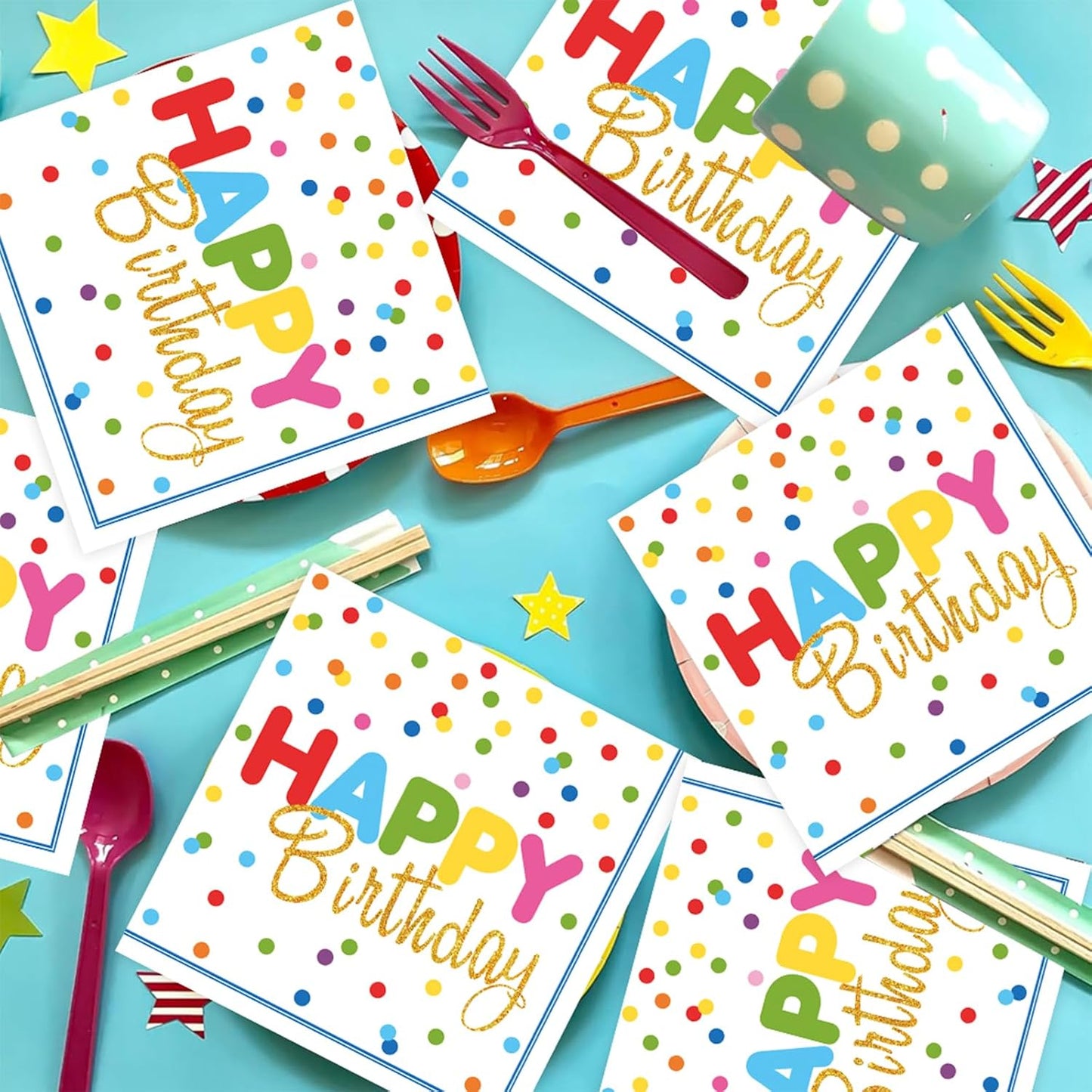 50 Pcs Happy Birthday Paper Napkins 13 x 13 Inches, Disposable Luncheon Dinner Party Napkins Colourful Dots Theme for Cocktail Birthday Party Decorations (Birthday)