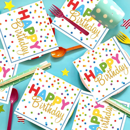 50 Pcs Happy Birthday Paper Napkins 13 x 13 Inches, Disposable Luncheon Dinner Party Napkins Colourful Dots Theme for Cocktail Birthday Party Decorations (Birthday)