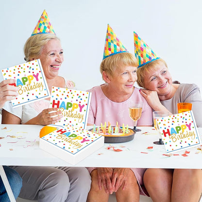 50 Pcs Happy Birthday Paper Napkins 13 x 13 Inches, Disposable Luncheon Dinner Party Napkins Colourful Dots Theme for Cocktail Birthday Party Decorations (Birthday)