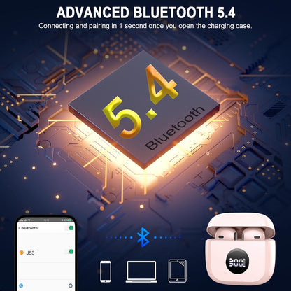 Wireless Bluetooth 5.4 Earbuds, 6D Stereo Ear Buds, LED Power Display