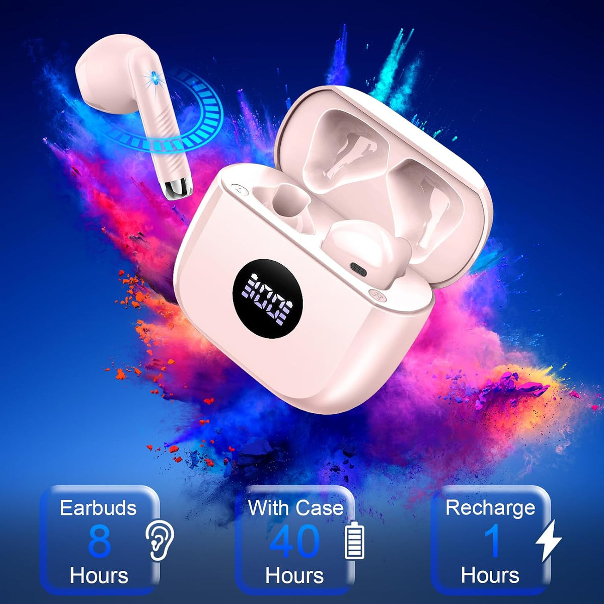 Wireless Bluetooth 5.4 Earbuds, 6D Stereo Ear Buds, LED Power Display