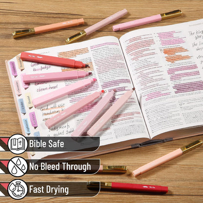 Aesthetic Highlighters and Ballpoint Pens No Bleed, 12 Pack
