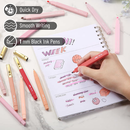 Aesthetic Highlighters and Ballpoint Pens No Bleed, 12 Pack