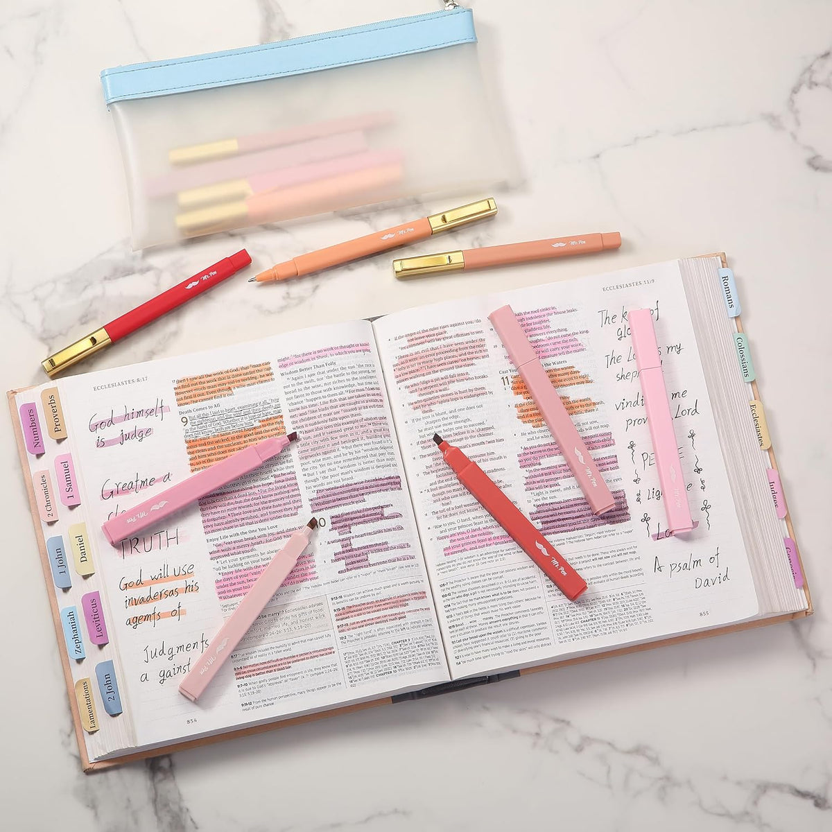 Aesthetic Highlighters and Ballpoint Pens No Bleed, 12 Pack