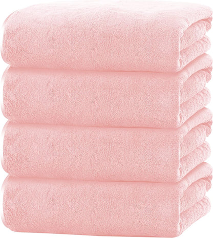 Microfiber 4 Pack Bath Towel Set, Lightweight and Quick Drying, Ultra Soft Highly Absorbent Towels for Bathroom, Gym, Hotel, Beach and Spa (Pink)