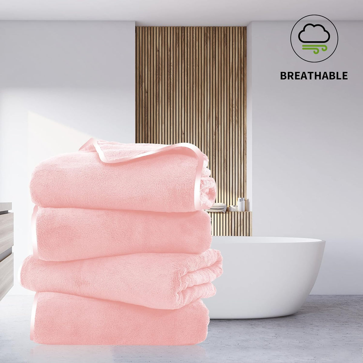 Microfiber 4 Pack Bath Towel Set, Lightweight and Quick Drying, Ultra Soft Highly Absorbent Towels for Bathroom, Gym, Hotel, Beach and Spa (Pink)