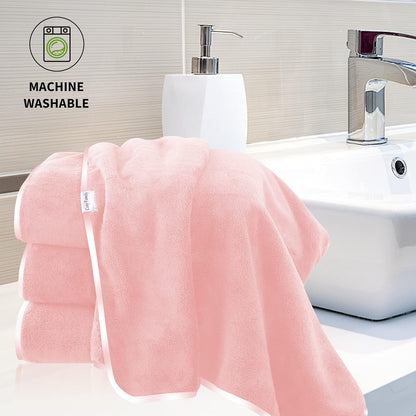 Microfiber 4 Pack Bath Towel Set, Lightweight and Quick Drying, Ultra Soft Highly Absorbent Towels for Bathroom, Gym, Hotel, Beach and Spa (Pink)