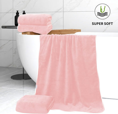 Microfiber 4 Pack Bath Towel Set, Lightweight and Quick Drying, Ultra Soft Highly Absorbent Towels for Bathroom, Gym, Hotel, Beach and Spa (Pink)