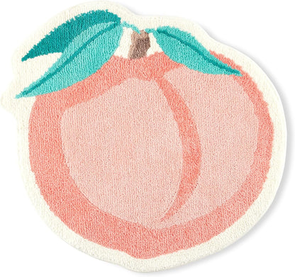 TOWN & COUNTRY PLAY Peachy Clean Peach Fruit Shaped Bath Mat, Absorbent Tufted Floor Mat, Non-Slip Backing, Machine Washable, Peach/Green, 30.3"x29.5"