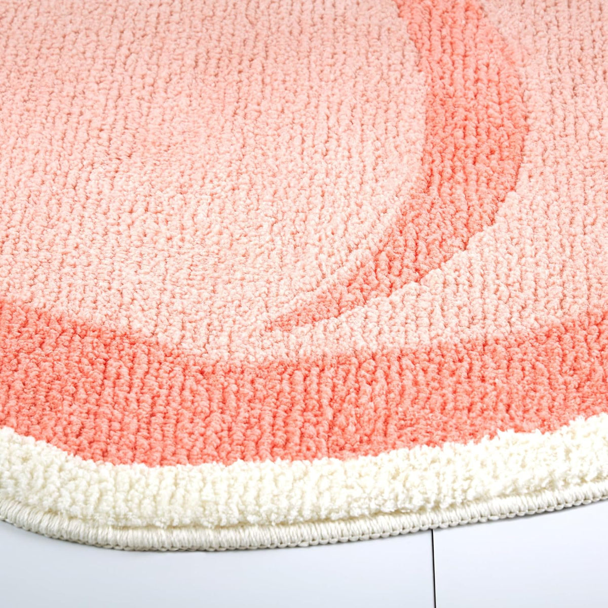 TOWN & COUNTRY PLAY Peachy Clean Peach Fruit Shaped Bath Mat, Absorbent Tufted Floor Mat, Non-Slip Backing, Machine Washable, Peach/Green, 30.3"x29.5"