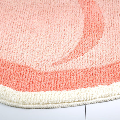 TOWN & COUNTRY PLAY Peachy Clean Peach Fruit Shaped Bath Mat, Absorbent Tufted Floor Mat, Non-Slip Backing, Machine Washable, Peach/Green, 30.3"x29.5"