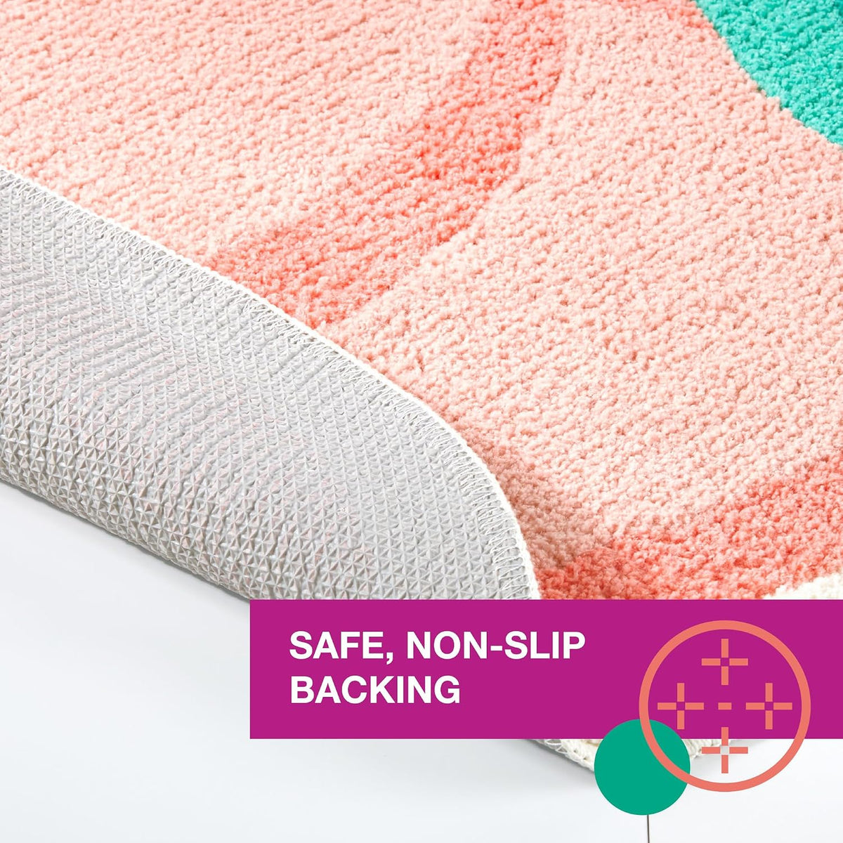 TOWN & COUNTRY PLAY Peachy Clean Peach Fruit Shaped Bath Mat, Absorbent Tufted Floor Mat, Non-Slip Backing, Machine Washable, Peach/Green, 30.3"x29.5"