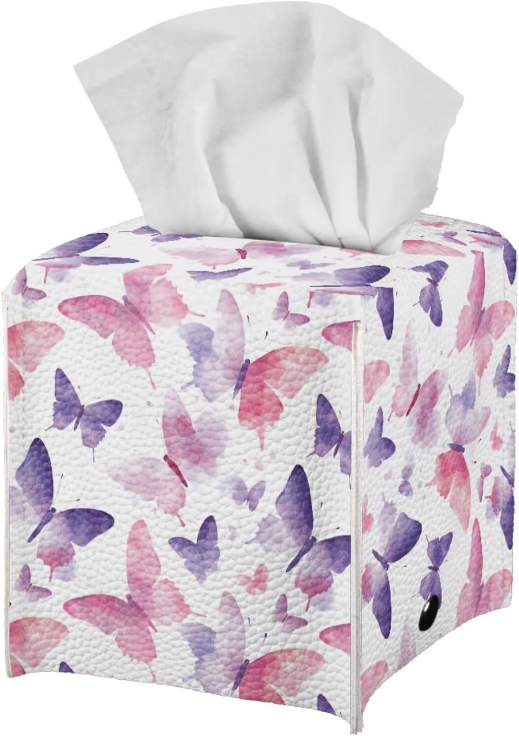 Tissue Box Holder Square Novelty Box Cover Facial White Tissue Box Covers Cube Napkin Organizer Dispenser for Bedroom Office Bathroom Decor, Pink Purple Butterfly Print