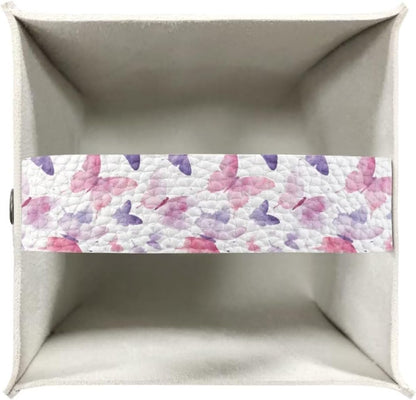 Tissue Box Holder Square Novelty Box Cover Facial White Tissue Box Covers Cube Napkin Organizer Dispenser for Bedroom Office Bathroom Decor, Pink Purple Butterfly Print