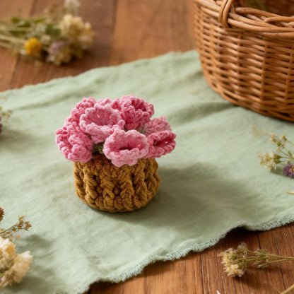 Pink Flower Crochet Coasters, Handmade Bouquet Blanket Coaster with Crochet Plant Pot Fun Soft Decorative Drink Coasters for Coffee Tabletop Protection and Home Decor