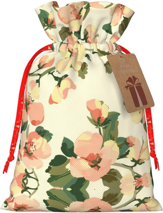 AACPPB Airy Peach Cream Orchard Print Drawstring Gift Bags Various Sizes Perfect For Gifts Bulk Plastic Packaging Bags