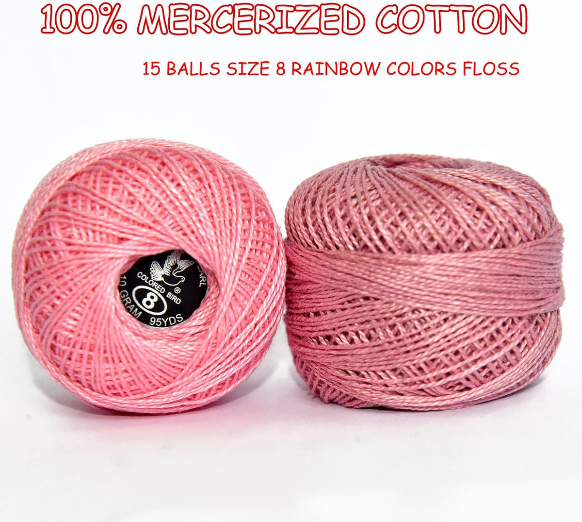 Soft 15 Colors Crochet Thread Double Mercerized Egyptian Long Staple Cotton Pearl Thread Ball 15Pack,100% Cotton (Pink-Mint Pastel)