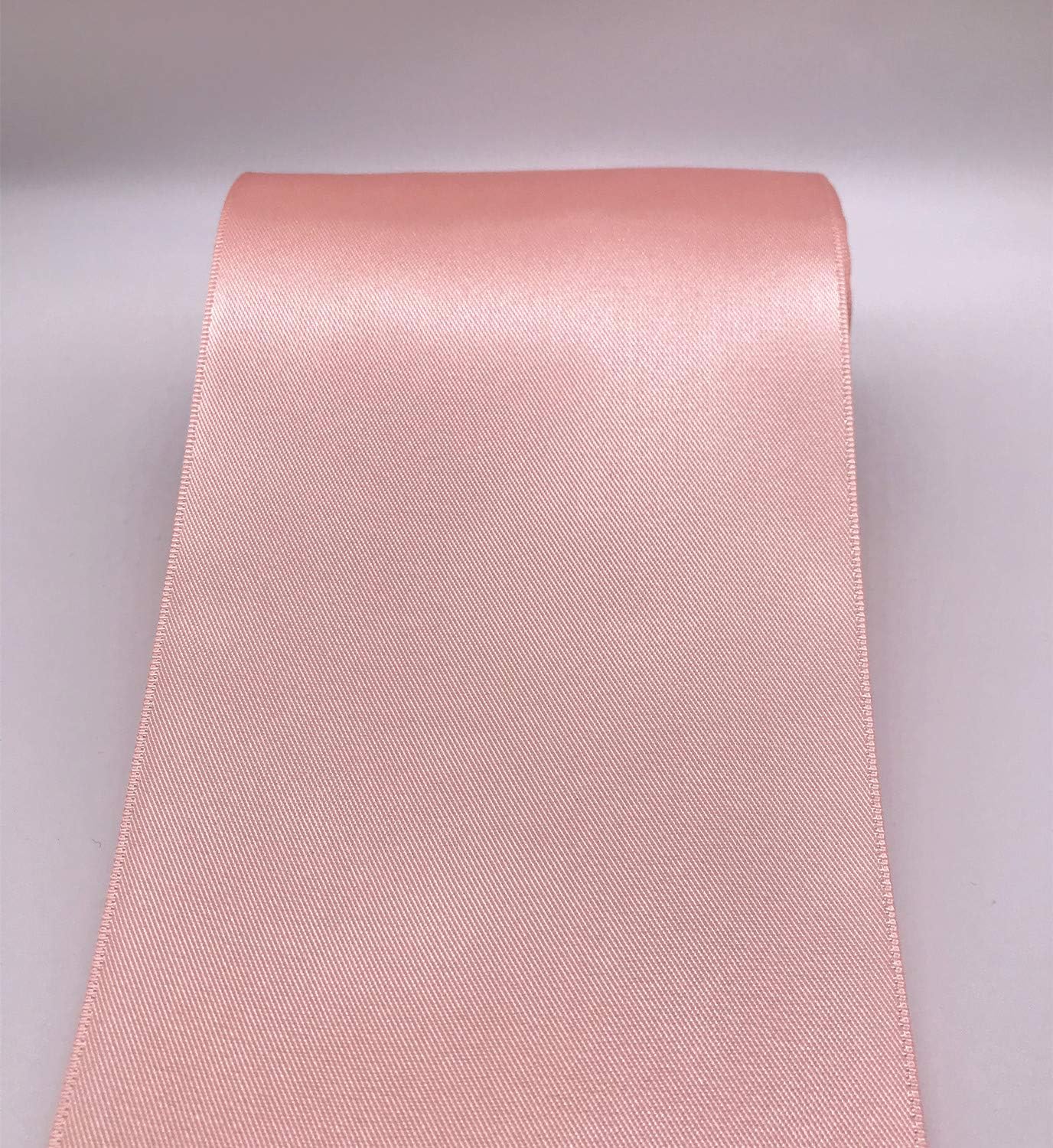 4 Inch Peach Pink Double Face Satin Ribbon Thick Wide Silk Ribbon for Grand Opening Cutting Ceremony Flower Bouquets Christmas Wedding Decorations Chair Sashes Bows, 10 Yards (203-Peach Pink)