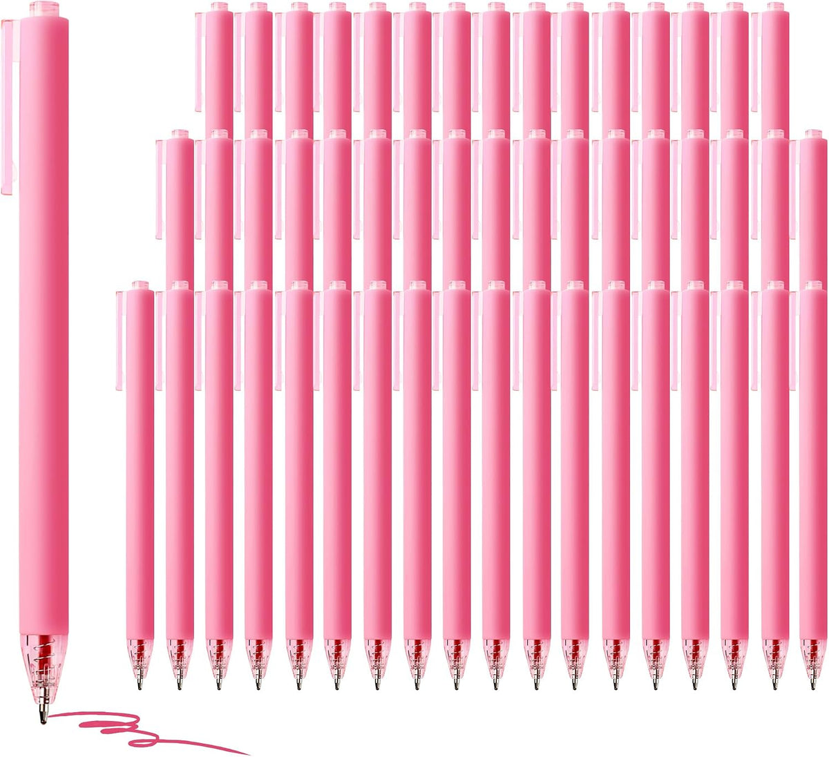 Bulk, 50 Pack Smooth Pink Ink Ballpoint Pen, Wholesale Retractable Pens, No Bleed Aesthetic Click Pen Medium Point, 1.0MM