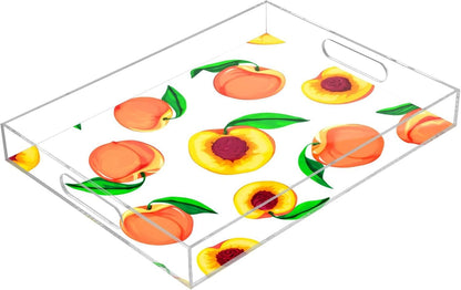 Peaches Serving Tray, 15.7x11.8 Inches Decorative Acrylic Tray with Handles for Breakfast, Coffee Table, Bathroom Organizer, Storage Tray