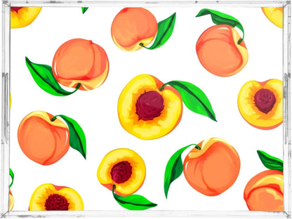Peaches Serving Tray, 15.7x11.8 Inches Decorative Acrylic Tray with Handles for Breakfast, Coffee Table, Bathroom Organizer, Storage Tray