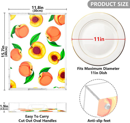 Peaches Serving Tray, 15.7x11.8 Inches Decorative Acrylic Tray with Handles for Breakfast, Coffee Table, Bathroom Organizer, Storage Tray