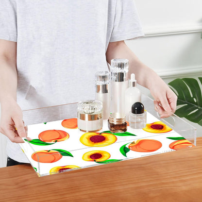 Peaches Serving Tray, 15.7x11.8 Inches Decorative Acrylic Tray with Handles for Breakfast, Coffee Table, Bathroom Organizer, Storage Tray