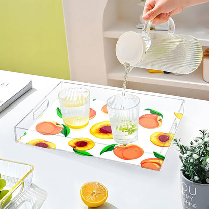 Peaches Serving Tray, 15.7x11.8 Inches Decorative Acrylic Tray with Handles for Breakfast, Coffee Table, Bathroom Organizer, Storage Tray